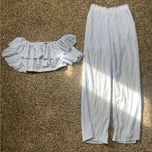 Light Blue Striped Two-Piece Set